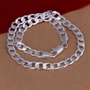 Тяжелое 66 г 12 мм плоское боковое ожерелье Мужское ожерелье из стерлингового серебра STSN202 вся мода 925 серебряные цепочки ожерелье фабрика di258r