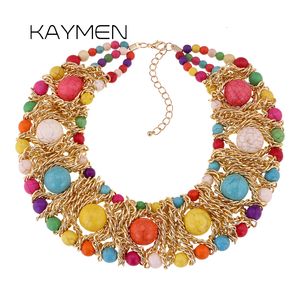 Chokers Kaymen İmitasyon Turkuaz Yaka Kolye Kadınlar Moda El Yapımı Boncuklu Bib Chokers Kostüm Takı Partisi 230923