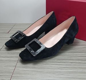 Mulheres boca rasa traje formal dedo do pé apontado fivela quadrada strass fivela decoração designer de alta qualidade saltos casuais sapatos confortáveis EU35-40