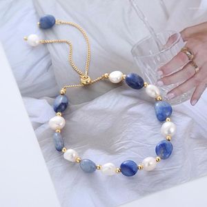 Braccialetti con ciondoli Bracciale con perle barocche in stile etnico con gioielli di moda in rilievo blu di forma irregolare d'acqua dolce naturale per le donne Nave libera