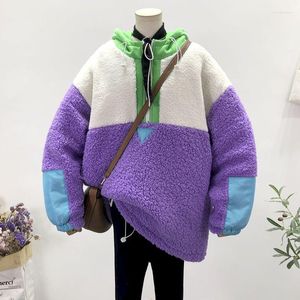 Felpe con cappuccio da donna velluto ispessito di media lunghezza sciolto autunno/inverno cappotto in maglione di agnello colorato con cappuccio 2023 abbigliamento autunnale