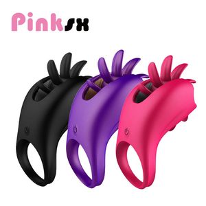 Cockrings Penis Cock Ring Vibrador para Casal Língua Lambendo Vagina Clitóris Estimular Rotação GSpot Mamilo Massagem Bloqueio Anéis Sex Toy 230923