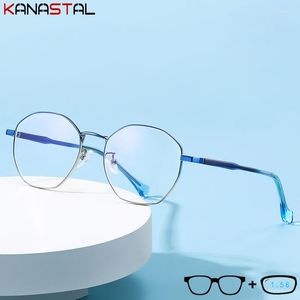 Óculos de sol cr39 lentes azul luz bloqueando óculos de leitura homens mulheres prescrição óptica miopia presbiopia óculos de metal quadro