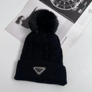 Designer beanie mens cap Wool knitted warm hat fur pom classic triangle street style popular beanie womens bonnet hat