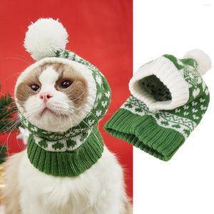 Abbigliamento per cani Atmosfera natalizia Amore fiocco di neve Stampa alce Cappello con palla di pelliccia di gatto caldo lavorato a maglia