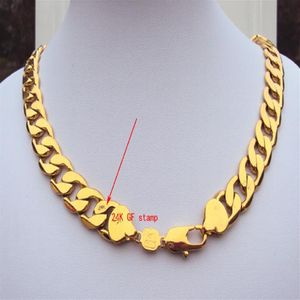 Heavy 108g 24k Stamp Real Yellow Gold 23 6inch Men's Necklace 12MM Curb Chain Jewelry Permanent classic Packaged with F248K