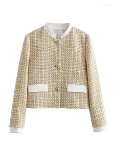 Damenjacken Herbstjacke 2023 Mode Einreiher Abgeschnittener Tweed-Blazermantel Vintage Langarmtaschen Weibliche Oberbekleidung