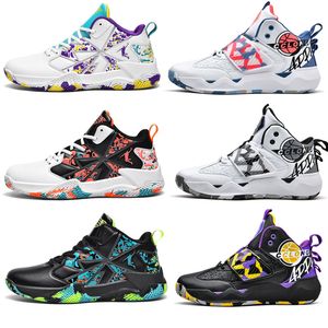 Sapatos de basquete Mens High Top Crianças e Adolescentes Tênis Antiderrapantes e Respiráveis Mulheres Escola Primária Almofada Feminina Treinadores Esportivos B018