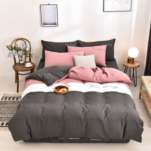 Bedding Sets Embroidery Patchwork Striped Set 4pcs Nordic Wash Cotton Splice Color Duvet Cover Queen King 220x240 Simple Quilt Covers