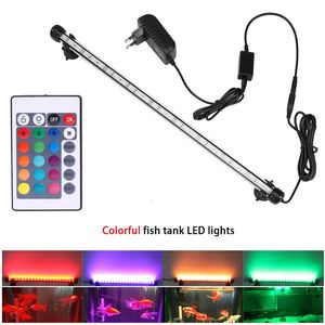 Aquariums Lighting RGB Aquarium light 1859cm Remote control diving lamp Colorful 90260v for plants Fish tank essential Amphibious use 230923