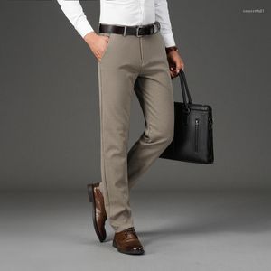 Ternos masculinos outono sarja escovada estiramento calças casuais em linha reta terno fino não-ferro calças compridas
