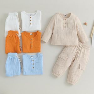 Kläderuppsättningar Pudcoco Toddler Kids Baby Girls Boys Spring Casual Outfits Front Button Lång ärm Toppar Lastbyxor Set Fall Clothes 9m-6T