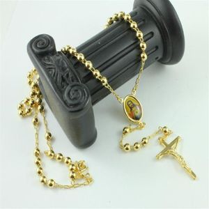 18K Real Yellow Gold Rosary Pray Bead The Holy Spirit Jesus Cross Necklace chain in a gift box Not satisfied with the refund2998