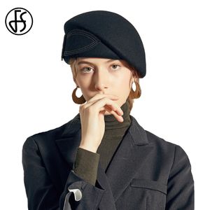 Berets FS Vintage Kobiet Brytyjczyk Brytyjski beret z szerokim brzegi melonik Fedoras Ladies Foppy Derby Hats Black Wool Feel Cape Cap 230923