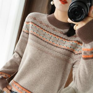 Women's Sweaters Winter Pure Wool Sweater Women Half Turtleneck Jacquard Knit Pullovers Large Size Color-Block Cashmere Warm Tops