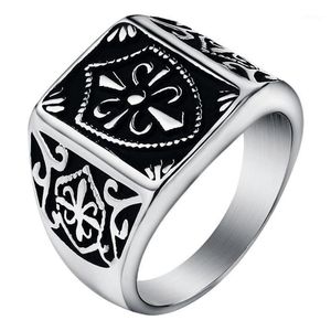 Mode Gold Farbe Fleur De Lis Schild Ring Herren Silber-Farbe Kreuz Wappen Siegelring Edelstahl Biker Schmuck Größe 7-1338E