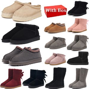 Mit Box Australien Uggslies Designer Damenstiefel Schnee Booties Bowtie Tasman Hausschuhe Tazz jetzt Winter Schaffell Damen Plateau Slipper Wildleder Wolle Knöchel