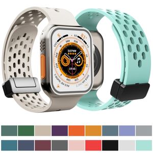 2023 Breathable Comfortable Soft Silicone Sports Style Magnetic Folding Buckle Strap For Apple Watch Ultra2/Ultra/SE/8/7/6/5/4/3/2/1