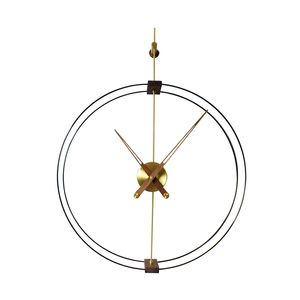 Diameter 50CM Nordic modern simple creative Spanish wall clock Black walnut large hand clock