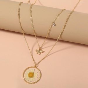 Pendant Necklaces Fashion Resin Daisy Dried Flower Plant Necklace Artificial Choker Clavicle Chain For Women Party Jewelry