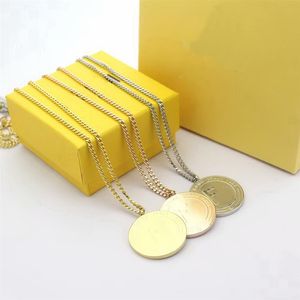 Europe America Fashion Style Lady 316L Titanium steel Engrave F Letter 18K Plated Gold Long Necklaces With Round Disk Pendant 3 Co230V