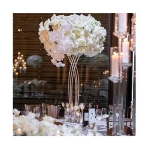 Guldmetallmålad tvärmetall för bröllopsbord Flower Stand Centerpieces 2022 Rose Lead Wedding Party Decoration