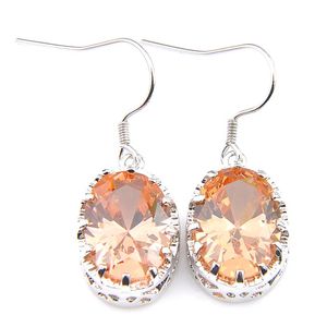 luckyshine elegant simple new womens champagne zircon hook earrings 925 sterling silver oval morganite gems engagements party earr214S