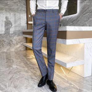 Men's Suits Men Business Casual Suit Pants Black / Blue Wine Red Boutique Checkered Trousers