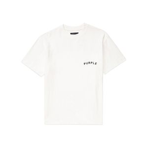 パープルブランドティーレギュラー100％コットンカーブワードマークブリリアントホワイトTシャツ