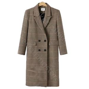 Womens Autumn Valor Plaid Overcoat Classic Double Breasted Long Trench Jacket Female Solid Color Lapels Windbreaker Winter Coat
