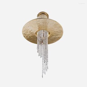 Chandeliers Modern Long Crystal Luxury Villa Stairwell Led Lustres Pra Sala Home Decoration Designer Lampe For Foyer