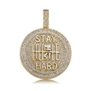 Iced Out Round Shape Diamond Pendant Necklace Letter Saty Hard Gold Silver Plated Mens Bling Hip Hop Jewelry2655