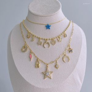 Pendant Necklaces Luxurious Fashionable Variety Zircon Gold Plated Jewelry Natural Opal Blue Star Moon Necklace