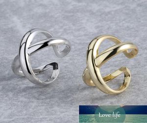 925 Sterling Silver Double Layer X-shaped Gold Color Ring Opening Size Ring For Women Men S-R7036978712