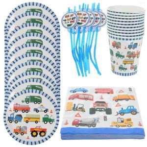 Disposable Dinnerware 50pcs Construction Kids Birthday Party Supplies Pack Includes Dinner Dessert Plates Napkins Cake Topper For Boys