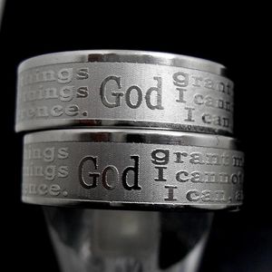 30 Stück englische geätzte Serenity-Gebetsringe aus Edelstahl, religiöse christliche Ringe, Glaube, Bibelvers, ganze Männer und Frauen, Jewelry244o