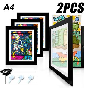 Frames 2 PCS Kids Art Frame Set A4 Size Wooden Replaceable P o Display Artwork Organizer Home Office Painting 230923