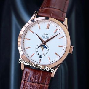 Nuovo 5396 5396R Grandi Complicazioni Calendario Orologio automatico da uomo Cassa in oro rosa Quadrante bianco Orologi con fasi lunari Orologi in pelle Hell284H