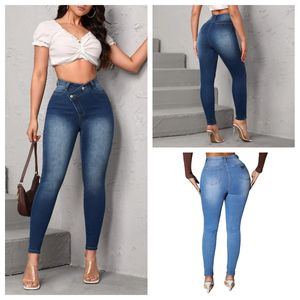 P-ra marchio di moda design di jeans da donna, pantaloni eleganti, stile nuovo, corretto, tinta unita blu azzurro, jeans stretch slim business casual lavaggio ultimo stile