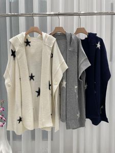 Maglieria da donna 3 colori Giacca calda cardigan con cappuccio da donna Autunno Inverno Donna Star Jacquard Scialle ampio con bottoni laterali Cappotto aperto