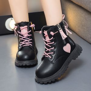 Boots Kids Short Boots Pink and Black Double Zipper Love Sweet Girls Non-Slip Develed Shoes Shoes Child Fashion Spring 230923