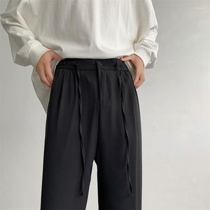 Men's Suits Grey Black Suit Pants Men Fashion Society Mens Dress Korean Loose Straight Wide Leg Office Formal Trousers
