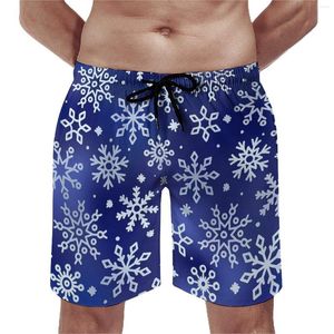 Men's Shorts White Snowflake Board Summer Blue Print Retro Short Pants Sports Fitness Fast Dry Design Swim Trunks