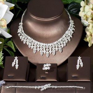 Naszyjnik Zestaw Fashion Big Leaf Water Drop Kinring Bridal Jewelry Cubic Zirconia Kobiety Wedding Party Costume Bijoux N-516