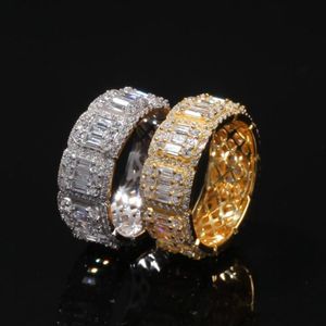 Retro personalidade escada zircônio casal hip hop anel banhado a ouro hip hop quadrado bling anel eternidade casamento noivado banda ring230c