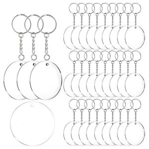 Akrylnyckelringsämnen 60 st 2 tum diameter runt akrylklara skivor cirklar med metall delade nyckelkedjor1233y