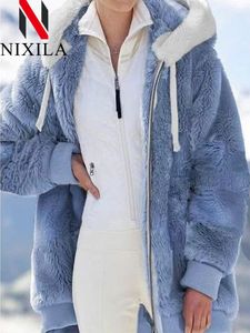 Women's Fur Faux Fur In Spring Autumn Loose Plush Zipper Hooded Jacket Women's Coats and Jackets Women's Pink Clothes Winter Jackets Women Tops 230923