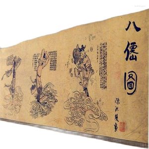 Dekorativa figurer De åtta odödliga Pretty Chinese Ancient Målningen 8 Gods Silk Paper Scroll