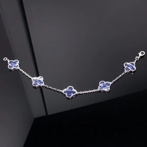 Fashion Jewelry Designer vans cleefly Clove Charm Bracelets Lovely Luxury Bracelet for Women Girls Silver White Gold Sweet 5 Flowers Leaf Dark Blue Stone Link Chain