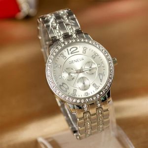 Orologio di moda di Ginevra Orologi in acciaio pieno da donna di lusso Donna in acciaio con strass Orologio da polso analogico al quarzo casual da donna208N